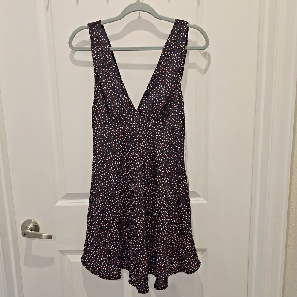 New w Tag Forever 21 Deep V Dress Small Navy Blue Coral Pink Sleeveless Zip Sexy